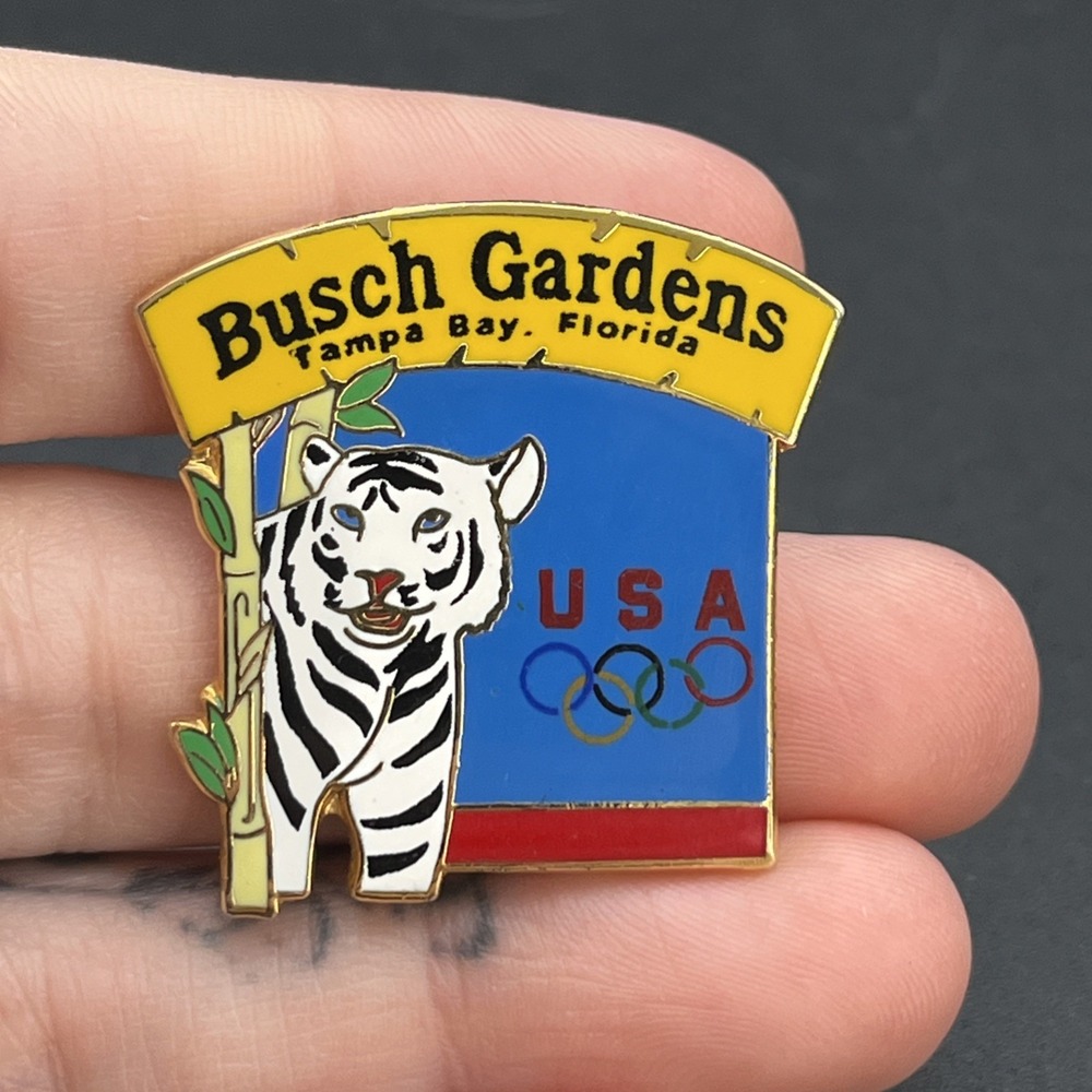 Team USA Olympics Busch Gardens Tampa Bay Florida White Tiger Lapel Hat Pin